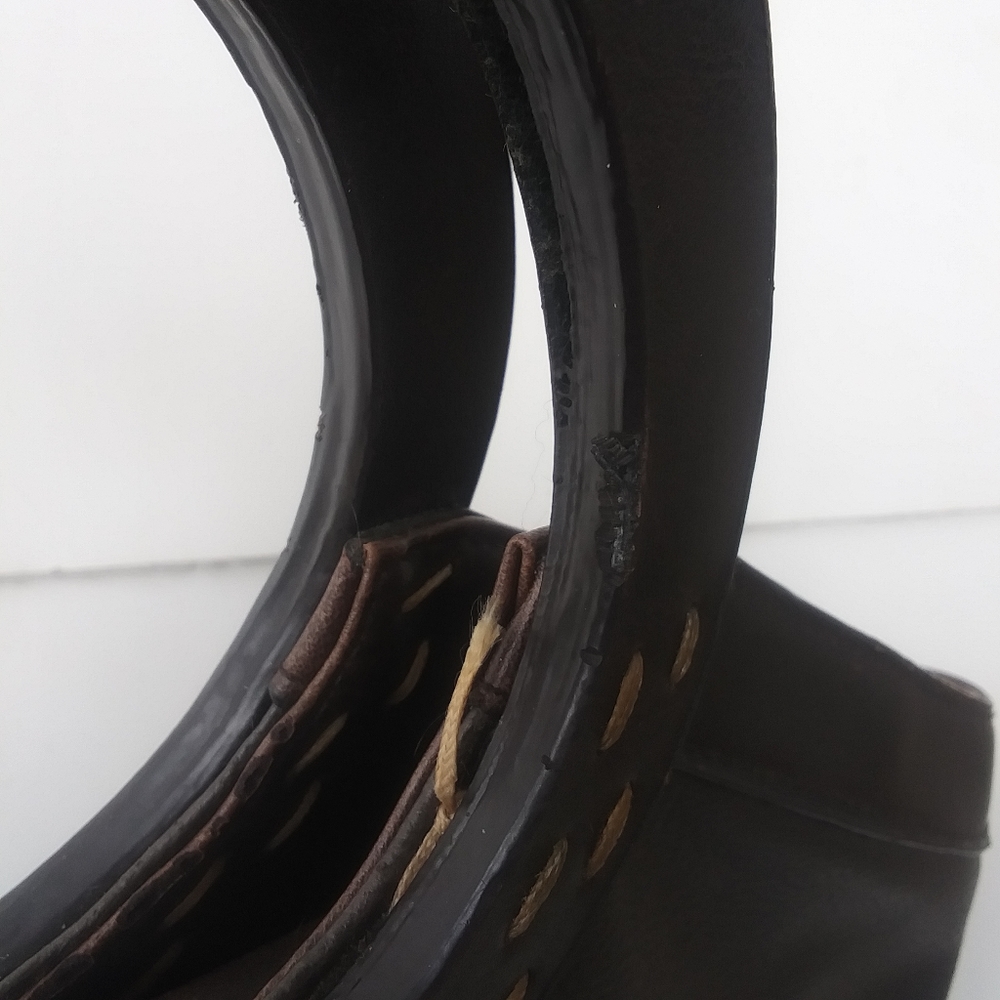 Vintage Liz Claiborne Crazy Horse  Round Handle Faux Leather Bag, Dark Brown - Picture 10 of 15